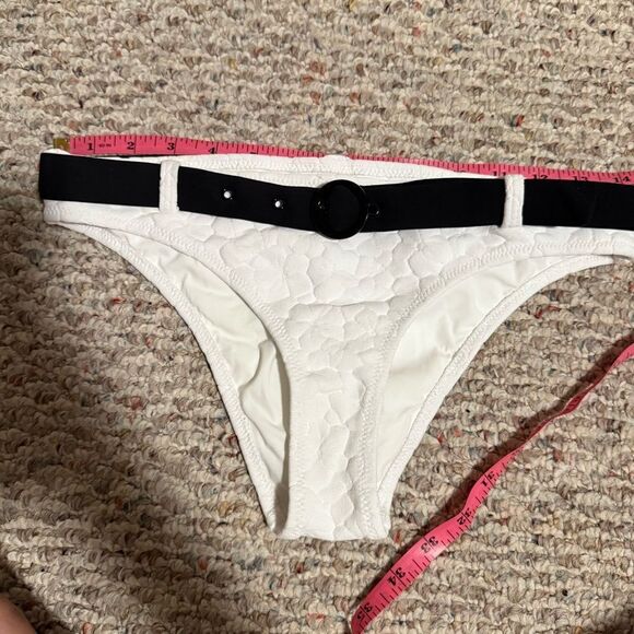 Solid & Striped Rachel Belted Bikini Bottom White Embossed Floral- Size Medium - Picture 7 of 8